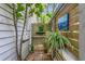 Private outdoor shower featuring a wooden enclosure, potted plants, and convenient shelf for toiletries at 1315 E 24Th St, Sanford, FL 32771