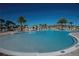Expansive community pool surrounded by palm trees, lounge chairs, and inviting clear water at 16086 Johns Lake Overlook Dr, Winter Garden, FL 34787
