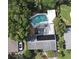 Aerial view of private pool, patio and well maintained landscaping in a residential neighborhood at 2810 Nancy St, Orlando, FL 32806