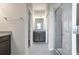 Bathroom showcasing granite countertops and walk-in shower at 4125 Lavender Ct, Lake Hamilton, FL 33851