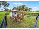 A quaint chicken coop surrounded by green grass, with raised garden beds nearby, and black paddock fencing at 5478 Nw 153Rd Ct, Morriston, FL 32668