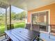 Covered outdoor patio with dining table and chairs with a grassy yard view at 8704 Knightsbridge Ct # B, Kissimmee, FL 34747