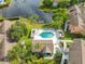 Aerial view showcasing the pool and clubhouse of this community, surrounded by palm trees at 8704 Knightsbridge Ct # B, Kissimmee, FL 34747