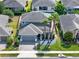 Aerial view of a gray two-story home with a two-car garage and mature landscaping at 987 Nathan Ridge Rd, Clermont, FL 34715