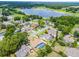 An aerial perspective showcases a serene lake adjacent to homes, lush trees, and well-kept lawns at 2203 Essex Dr, Ocoee, FL 34761