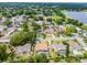 Beautiful aerial view of homes with swimming pools and mature trees near a tranquil lake at 2203 Essex Dr, Ocoee, FL 34761