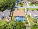 Aerial view of a home with a screened-in pool and well-kept landscaping in a residential area at 2203 Essex Dr, Ocoee, FL 34761