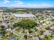 Aerial view of a house in a residential neighborhood with mature trees and a lake at 2888 Middleton Cir, Kissimmee, FL 34743