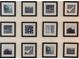 Eye-level view of twelve pieces of square artwork displayed in a grid format on a white wall at 5161 Kingwell Cir, Oviedo, FL 32765