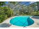 This screened pool with a slide is surrounded by lush landscaping at 102 Ichabod Trl, Longwood, FL 32750