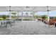 Spacious outdoor patio with comfortable seating, tables, and ceiling fans, overlooking a beautiful pool area at 1454 Pinecliff Dr, Apopka, FL 32703