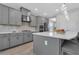 Close-up of a gray kitchen featuring a spacious island, stainless steel appliances, and stylish backsplash at 2845 High Pointe St, Clermont, FL 34711