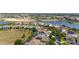 Charming aerial view of a neighborhood with lake access, lush landscaping, and solar panels on rooftops at 5365 Bowman Dr, Winter Garden, FL 34787