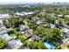 An aerial view of a home with pool and backyard surrounded by trees in a neighborhood at 815 W Yale St, Orlando, FL 32804