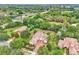 Aerial view of the home featuring its manicured lawn, pool, and lush landscaping, surrounded by mature trees and greenery at 9729 Lake Hugh Dr, Gotha, FL 34734
