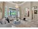 Bright living room featuring tile floors, a chandelier, large windows, and neutral décor at 9729 Lake Hugh Dr, Gotha, FL 34734