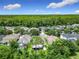 An aerial view of a suburban neighborhood showcasing lush greenery and well-maintained homes against a backdrop of a dense green forest at 10875 Arbor View Blvd, Orlando, FL 32825