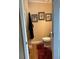 Cozy bathroom featuring decorative wall art, dark red rugs, and toilet at 2808 Manatee Rd, Tavares, FL 32778
