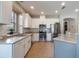 Modern kitchen featuring stainless steel appliances, white cabinetry, tile backsplash, and countertops at 3223 Blazing Star Ln, Harmony, FL 34773