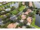 Aerial view of a neighborhood featuring beautiful homes, lush landscaping, and a serene lake with a fountain at 390 Anessa Rose Loop, Ocoee, FL 34761