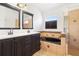 Bathroom featuring tile flooring, glass shower, a tub, and double vanities at 4102 Boca Woods Dr, Orlando, FL 32826
