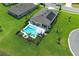Aerial view showcases a home's backyard oasis with pool, lush lawn and patio perfect for outdoor entertaining and relaxation at 1313 Middle Lake Dr, Ormond Beach, FL 32174