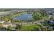 Picturesque aerial view of a community lake with lush green spaces and surrounding residential homes at 1836 Sandy Park Trl, Kissimmee, FL 34747