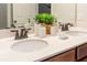 Bathroom vanity featuring dual sinks, framed mirror, bronze fixtures, and decorative accents, offering a stylish and functional space at 1836 Sandy Park Trl, Kissimmee, FL 34747