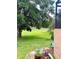 Large backyard featuring a healthy lawn and mature tree with a screened in patio on the right at 4186 Buglers Rest Pl, Casselberry, FL 32707