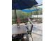 Screened patio featuring a dining table with umbrella, outdoor seating area, and shade sail at 4186 Buglers Rest Pl, Casselberry, FL 32707
