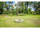 Spacious backyard with a charming fire pit surrounded by lush greenery at 655 N Arnold Ave, Groveland, FL 34736