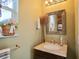 Stylish bathroom vanity with granite countertop and decorative mirror and lighting at 787 High Grove Park Ct, Oviedo, FL 32765