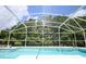 Screened pool with clear blue water and lush green trees in the background at 787 High Grove Park Ct, Oviedo, FL 32765
