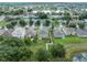 A scenic aerial view of homes and a pond nestled within a tranquil neighborhood setting at 806 Sterling Spring Rd, Orlando, FL 32828