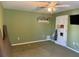 Empty bedroom with green walls, white trim, and neutral carpet at 11314 Huggins St, Leesburg, FL 34788