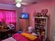 Bedroom with pink walls featuring a dresser and a display of dolls and toys at 11314 Huggins St, Leesburg, FL 34788