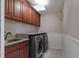 Well-equipped laundry room featuring modern washer/dryer units, sink, and ample cabinet space at 1947 Broadleaf Ct, Windermere, FL 34786