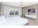 Well-lit bedroom featuring large windows, streaming device, and a modern accent wall at 2439 Dubai St, Kissimmee, FL 34747