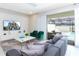 Cozy living room with a TV, stylish furniture, and sliding glass doors to a screened-in pool area at 2439 Dubai St, Kissimmee, FL 34747