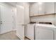 Laundry room features new white washer and dryer units, along with matching white cabinets at 2479 Pine Preserve Ct, St Cloud, FL 34771