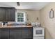 Kitchen with dark cabinetry, a double sink under window, and basic appliances at 405 Willow Ave, Sanford, FL 32771