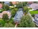 Aerial view of home showcasing solar panels, pool, and manicured grounds at 8335 Lake Burden Circle, Windermere, FL 34786