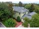 Aerial view of a beautiful two-story home with lush, mature landscaping and a private entrance at 8335 Lake Burden Circle, Windermere, FL 34786