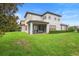 Expansive backyard with lush green lawn, privacy landscaping, and a covered patio with seating at 1365 Tappie Toorie Cir, Lake Mary, FL 32746