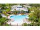 A close aerial view of a community pool, showing the shape and surrounding lounge chairs at 14231 Desert Haven St # Ge, Windermere, FL 34786