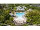 Overhead view of the community pool, surrounded by sun loungers, palm trees, and community buildings at 14231 Desert Haven St # Ge, Windermere, FL 34786