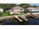 Beautiful home featuring a private boat dock, tan exterior, lush landscaping and a second story balcony at 1425 Riviera Dr, Kissimmee, FL 34744