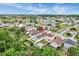 An aerial view of a single Gathering home that features a fenced backyard, green trees, and a view of the neighborhood pond at 1429 Carey Glen Cir, Orlando, FL 32824