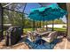 Outdoor patio dining area with a BBQ grill, a patio rug and chairs at 16379 Blooming Cherry Dr, Groveland, FL 34736