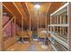 View of attic space featuring storage shelving and pink insulation at 202 Ferryboat Ct, Orlando, FL 32828